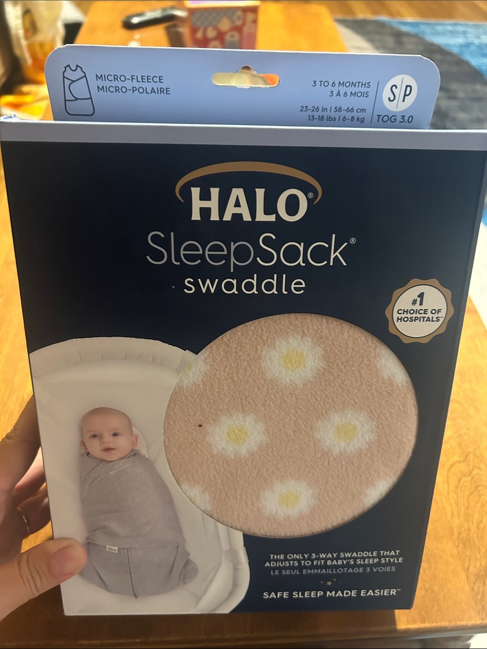 Halo SleepSack Swaddle Bib in Light Pink with White & Yellow Daisy Print
